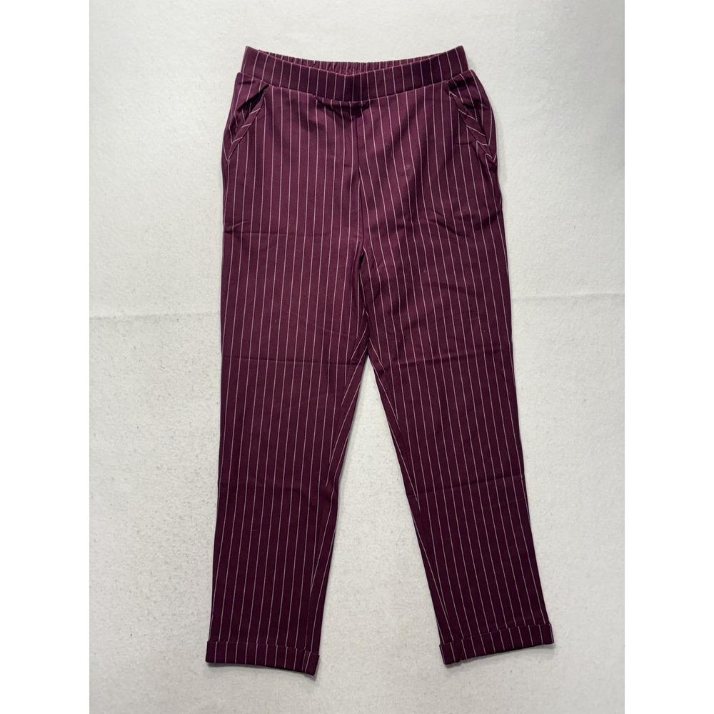 Forever 21 Pants Womens Medium Burgundy Stripe Ankle Ponte Pull On 165772A